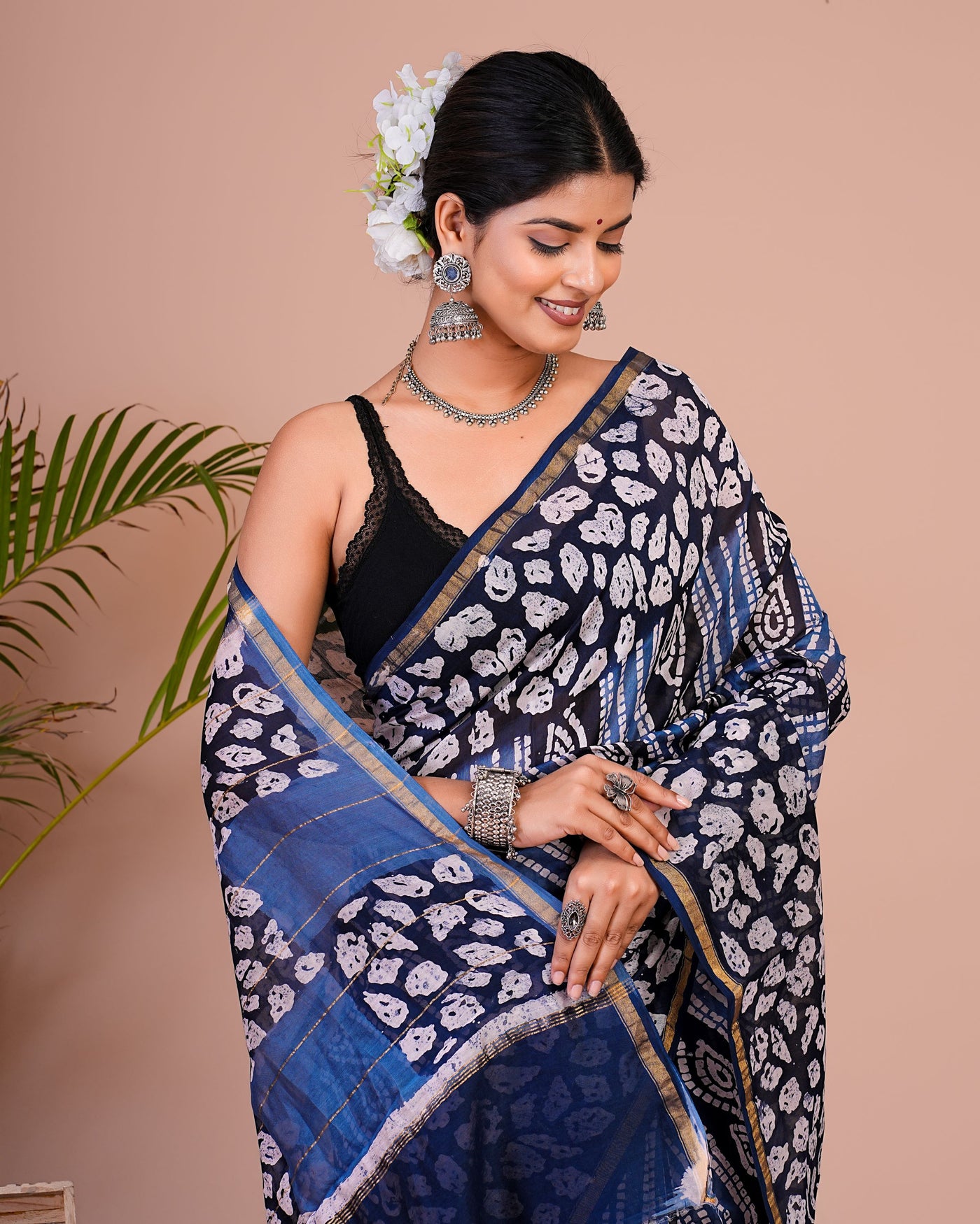 Chanderi Silk Bagru Print Saree with Zari Border ( CHS0511 )