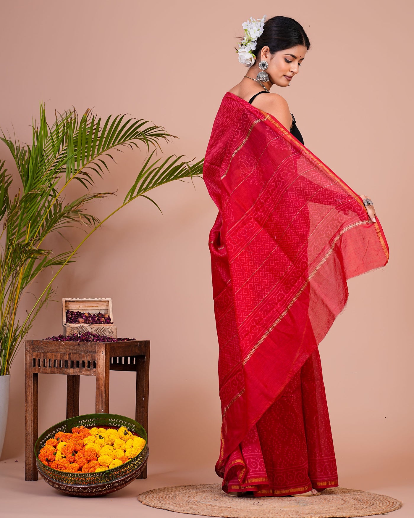 Chanderi Silk Bagru Print Saree with Zari Border ( CHS0510 )