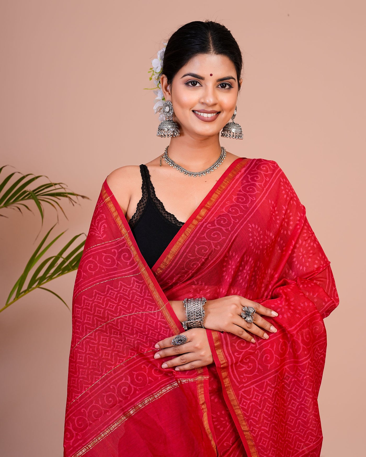 Chanderi Silk Bagru Print Saree with Zari Border ( CHS0510 )