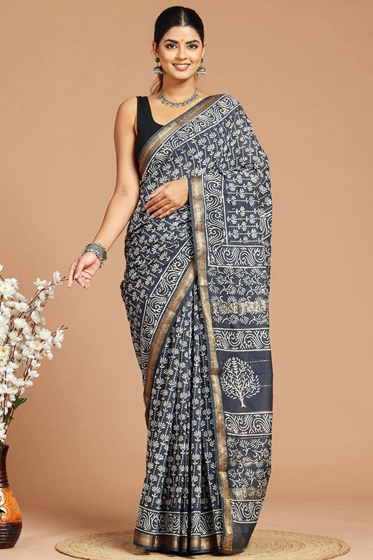 Maheshwari Silk Bagru Print Saree ( MS19923)