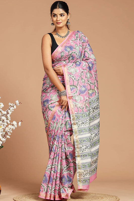 Maheshwari Silk Bagru Print Saree ( MS19925)