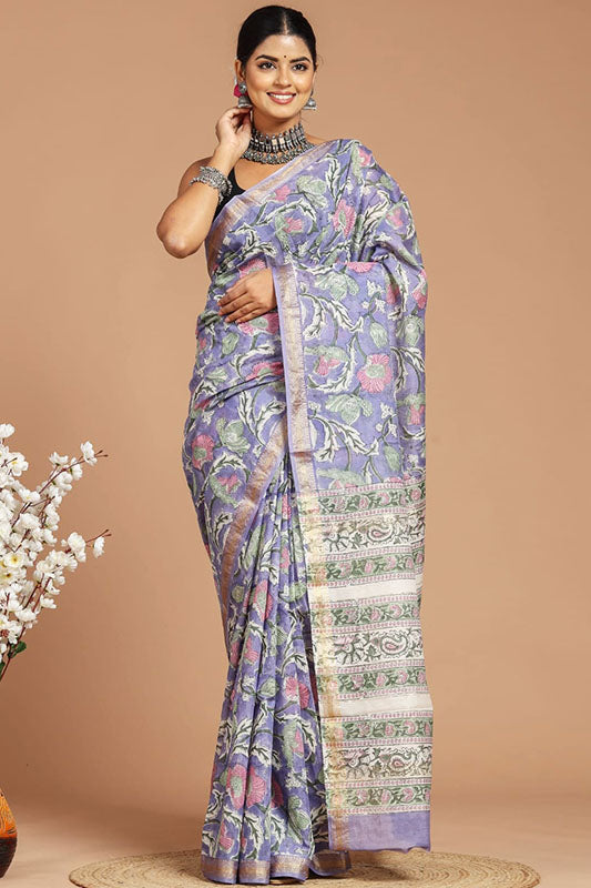 Maheshwari Silk Bagru Print Saree ( MS19928)