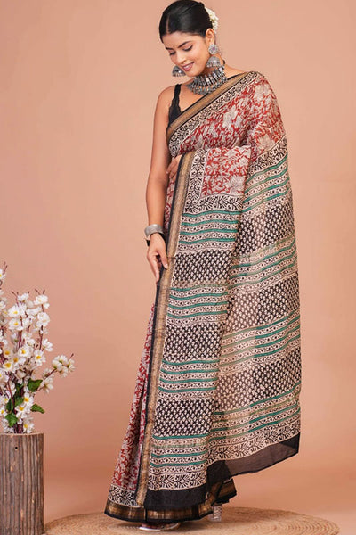 Maheshwari Silk Bagru Print Saree ( MS13701)