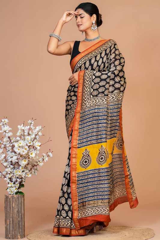 Maheshwari Silk Bagru Print Saree ( MS12905)