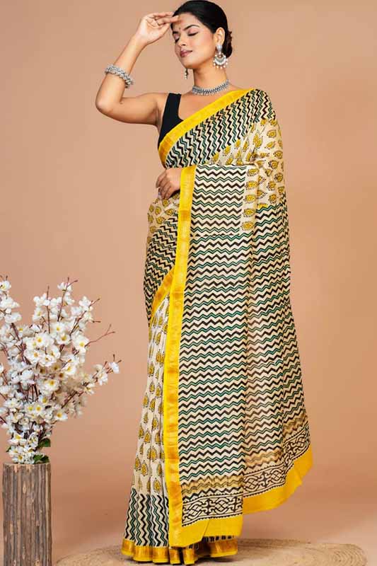 Maheshwari Silk Bagru Print Saree ( MS12906)