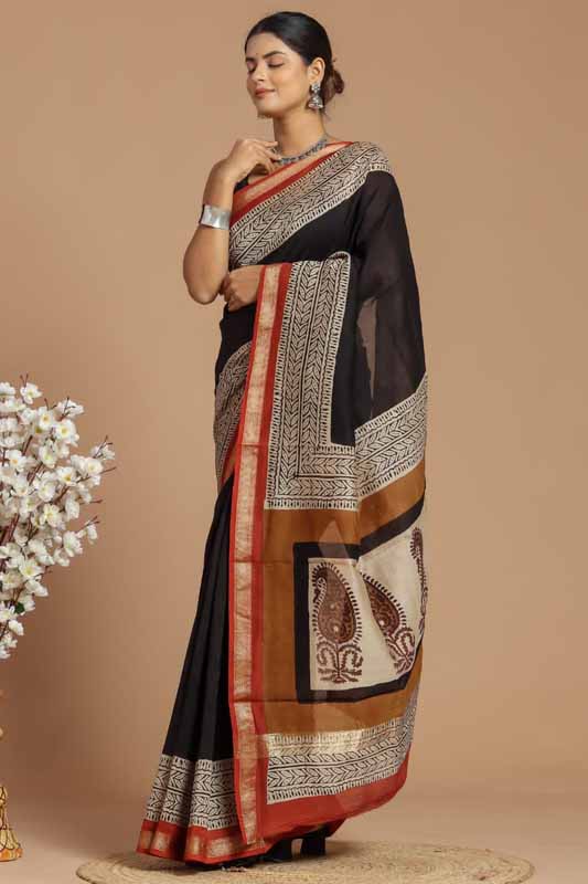 Maheshwari Silk Bagru Print Saree ( MS123101)
