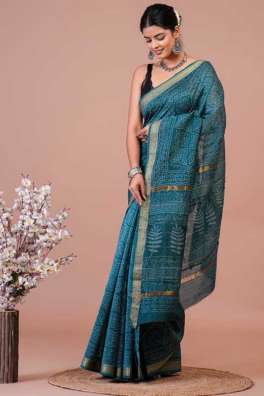 Maheshwari Silk Bagru Print Saree (MS150424)
