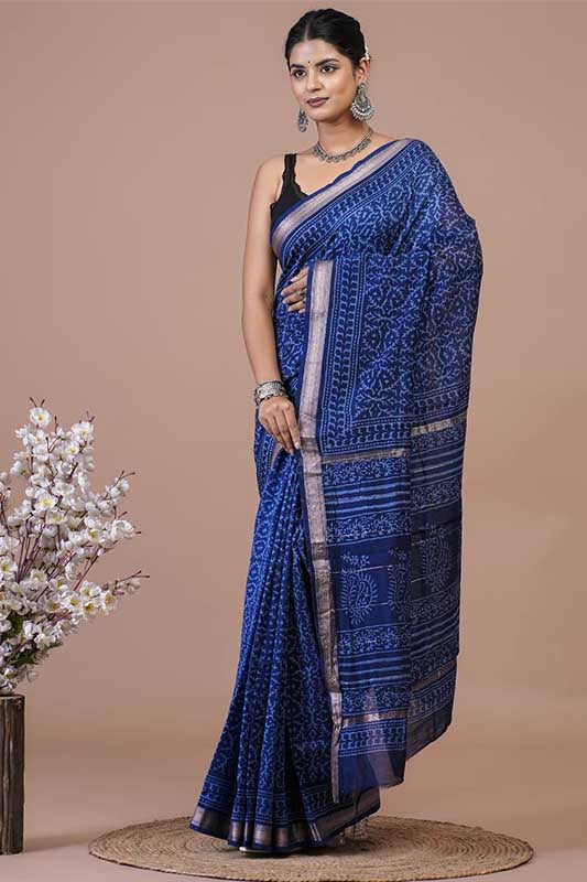 Maheshwari Silk Bagru Print Saree (MS150624)