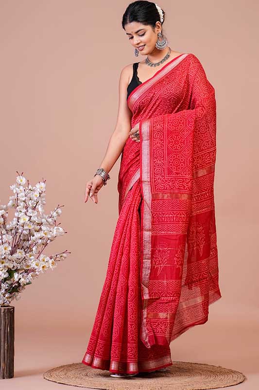 Maheshwari Silk Bagru Print Saree (MS150724)