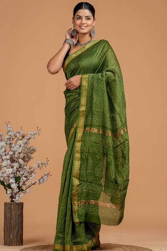 Maheshwari Silk Bagru Print Saree (MS150924)