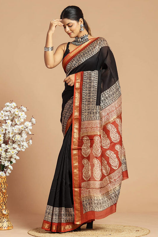 Maheshwari Silk Bagru Print Saree (MS150124)