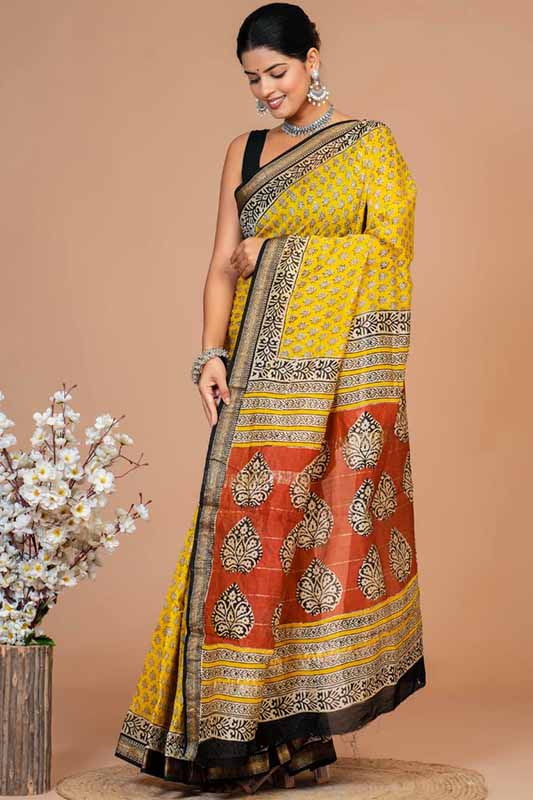 Maheshwari Silk Bagru Print Saree ( MS12902)