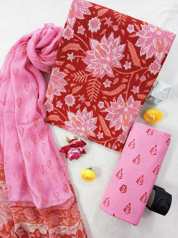 Cotton Suit Set with Chiffon Dupatta ( CH6865 )