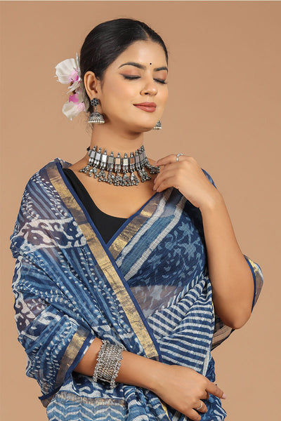 Premium Indigo Kota Doria Saree ( KT1408 )