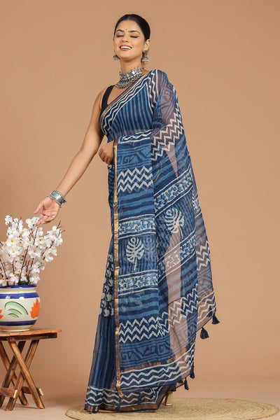 Premium Indigo  Kota Doria Saree ( KT1412 )