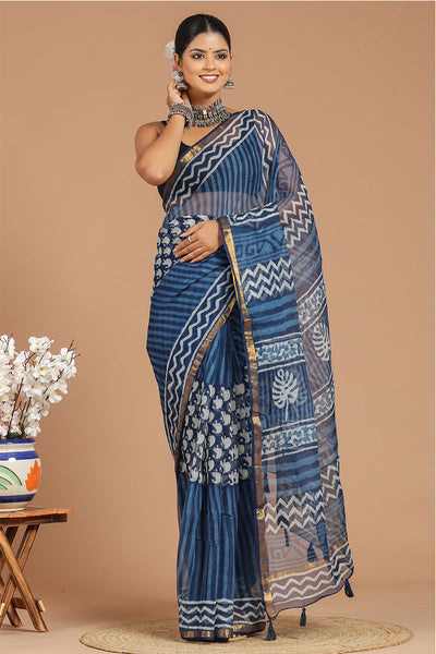 Premium Indigo  Kota Doria Saree ( KT1412 )