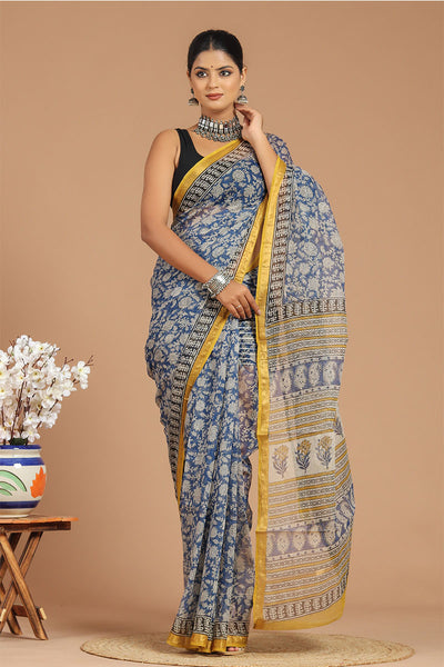 Premium Indigo Kota Doria Saree ( KT1417 )