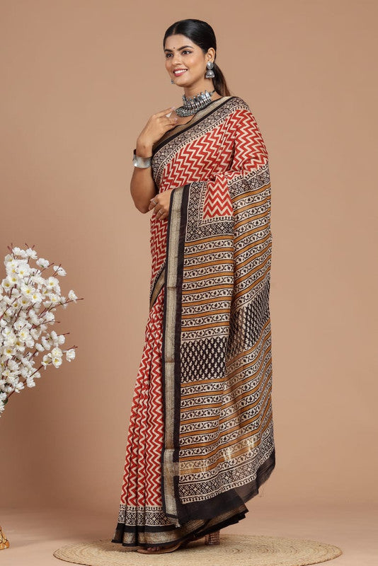 Maheshwari Silk Bagru Print Saree ( MS31077)