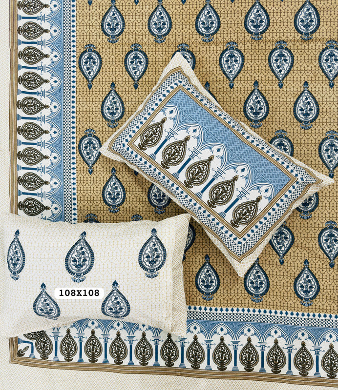 Jaipuri Printed King Size Bedsheet with 2 Pillow Covers ( BD4043 )