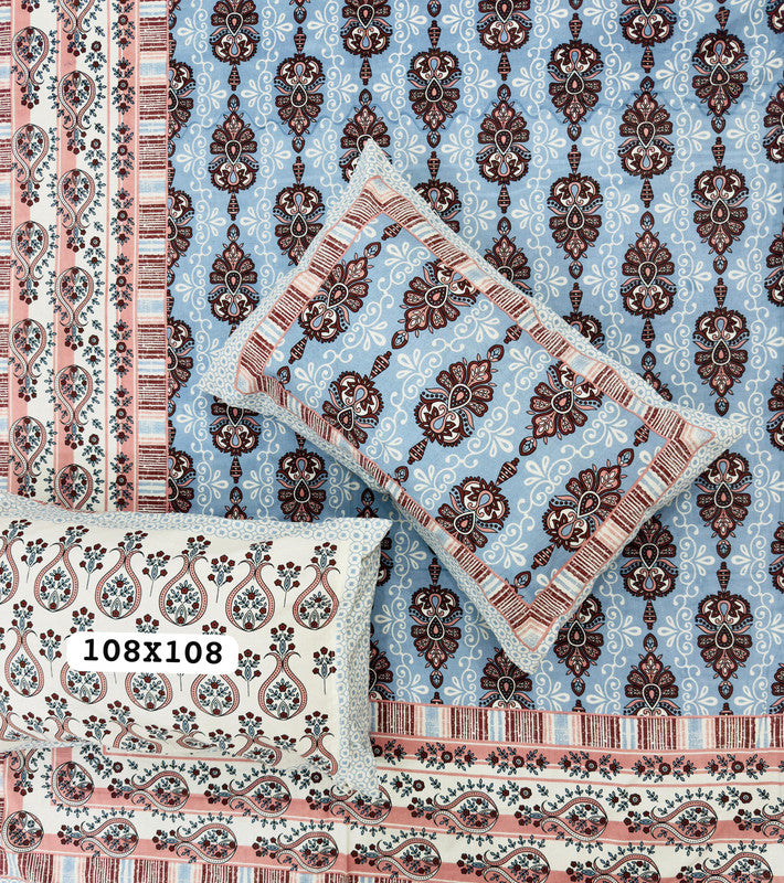 Jaipuri Printed King Size Bedsheet with 2 Pillow Covers ( BD4045 )