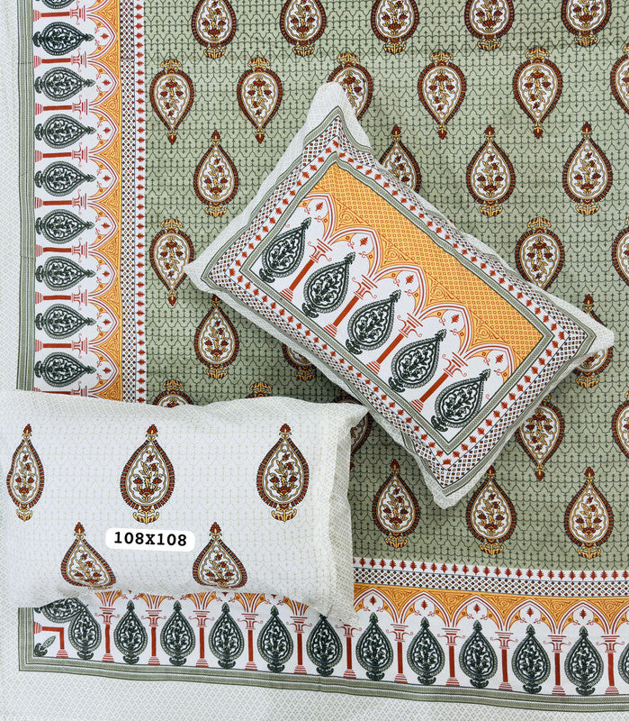 Jaipuri Printed King Size Bedsheet with 2 Pillow Covers ( BD4044 )