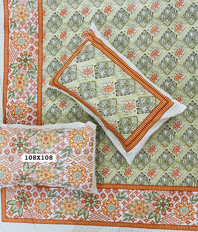Jaipuri Printed King Size Bedsheet with 2 Pillow Covers ( BD4048 )