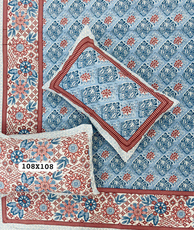 Jaipuri Printed King Size Bedsheet with 2 Pillow Covers ( BD4046 )