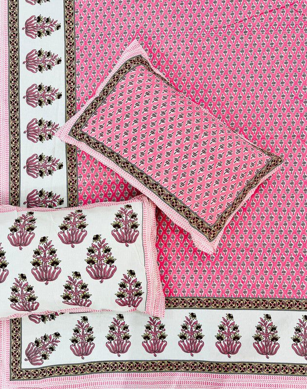 Jaipuri Printed King Size Bedsheet with 2 Pillow Covers ( BD4054 )