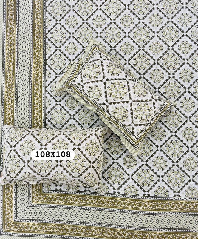 Jaipuri Printed King Size Bedsheet with 2 Pillow Covers ( BD4059 )