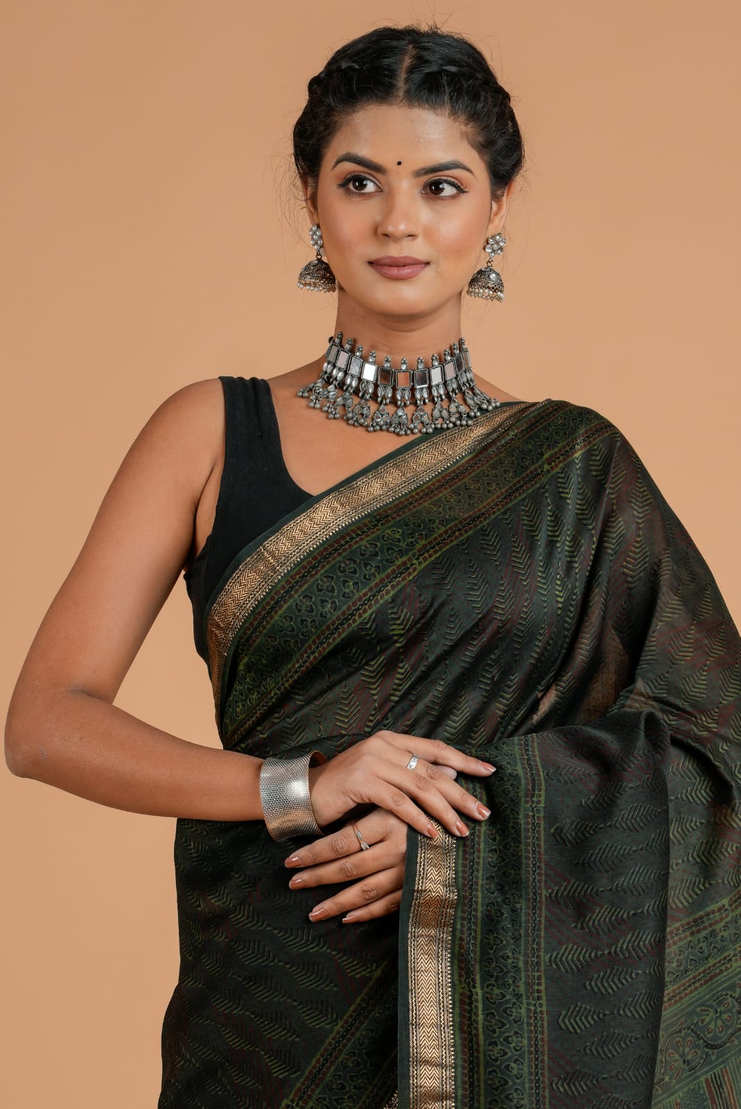 Maheshwari Silk Bagru Print Saree  ( AMS0904 )