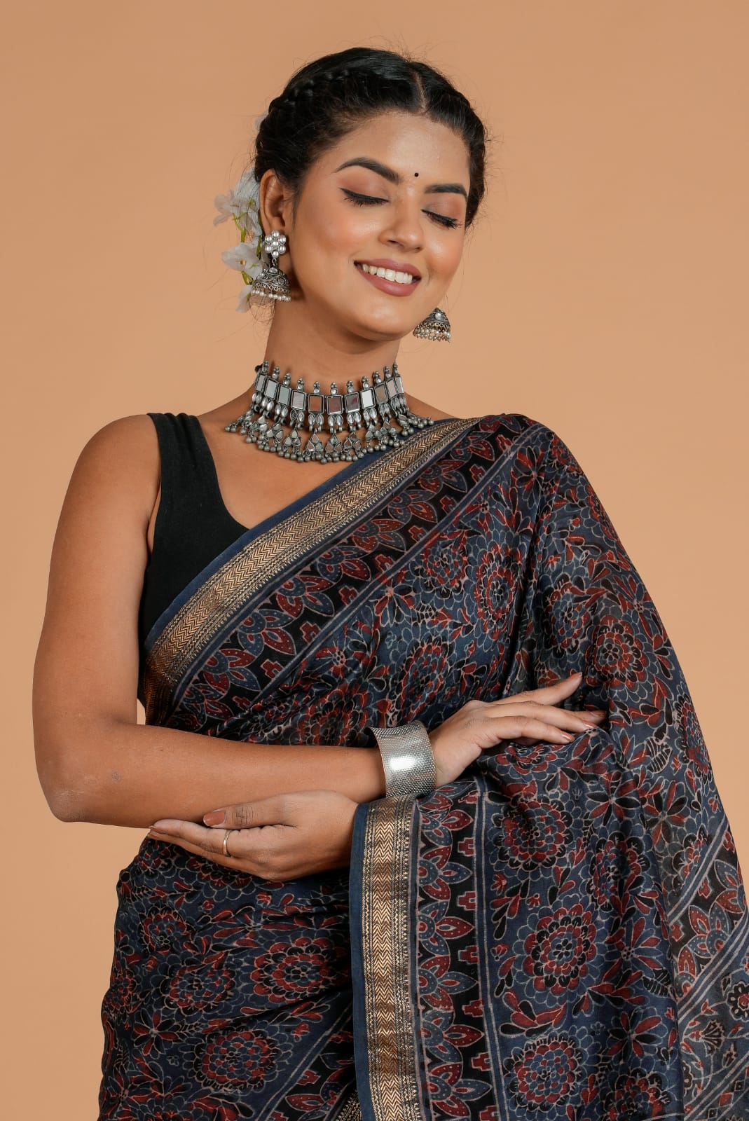 Maheshwari Silk Bagru Print Saree  ( AMS0906 )