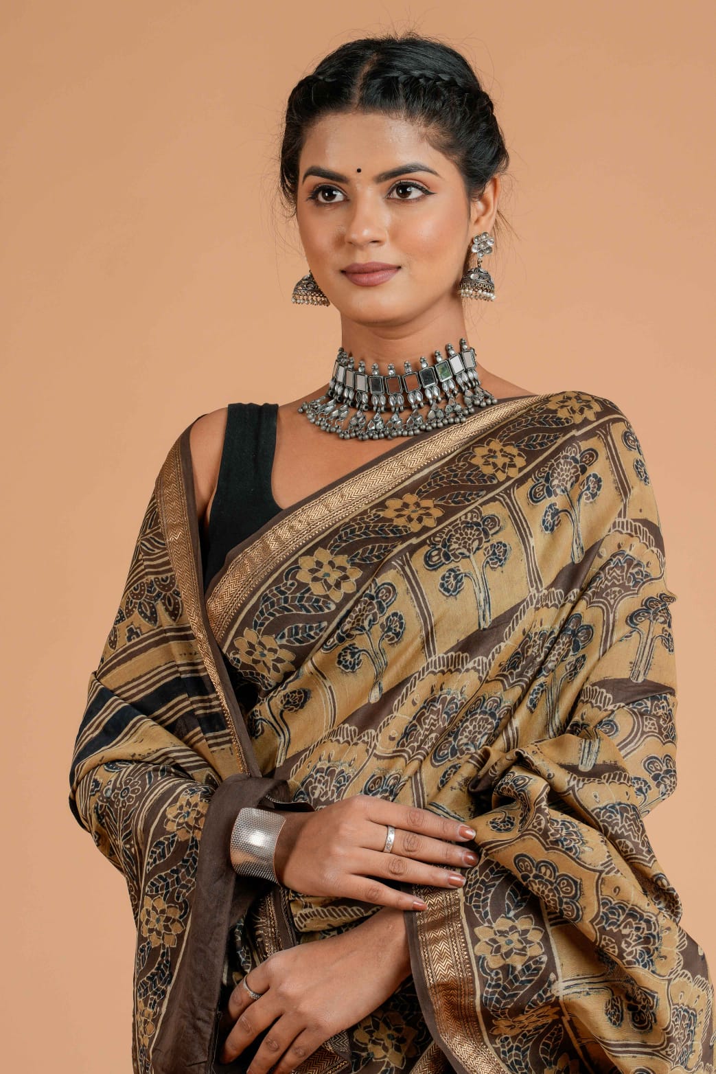 Maheshwari Silk Bagru Print Saree  ( AMS0908 )