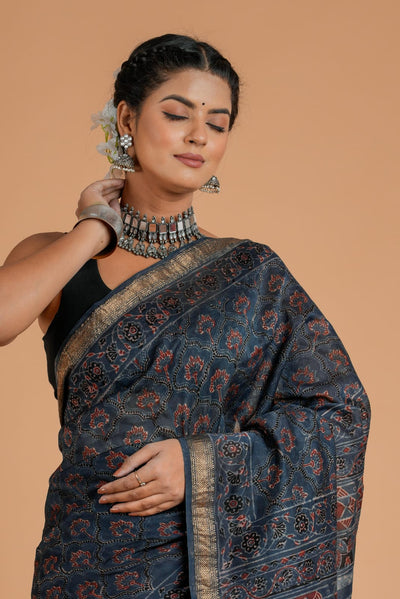 Maheshwari Silk Bagru Print Saree  ( AMS0911 )