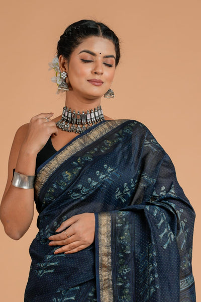 Maheshwari Silk Bagru Print Saree  ( AMS0909 )
