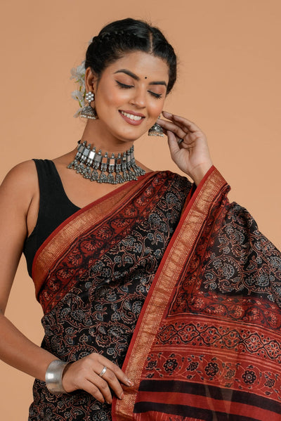 Maheshwari Silk Bagru Print Saree  ( AMS0912 )