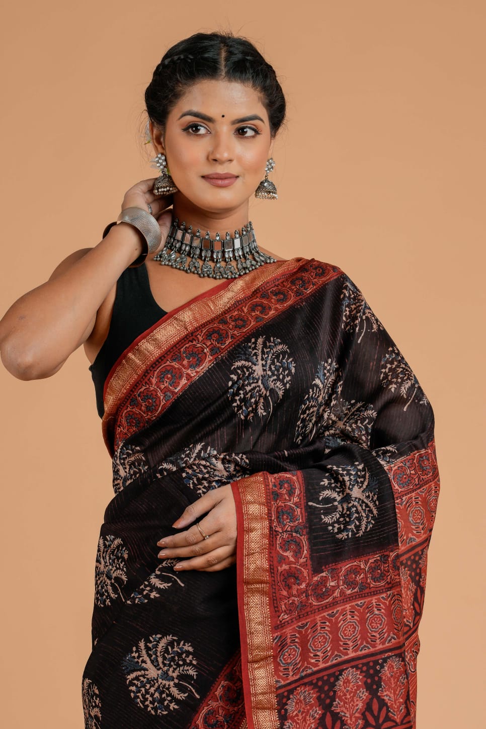 Maheshwari Silk Bagru Print Saree  ( AMS0907 )