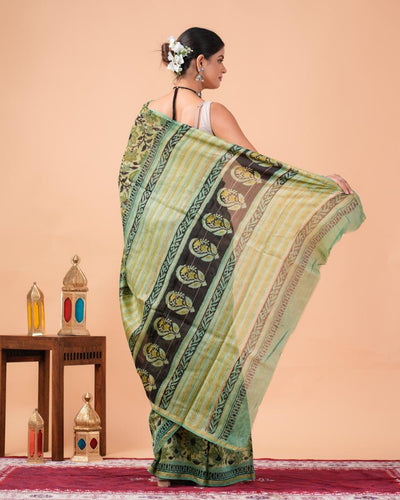 Chanderi Silk Bagru Print Saree with Zari Border ( CS2311 )