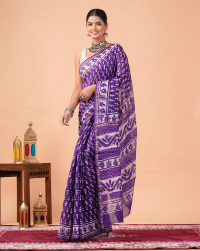Chanderi Silk Bagru Print Saree with Zari Border ( CS2309 )