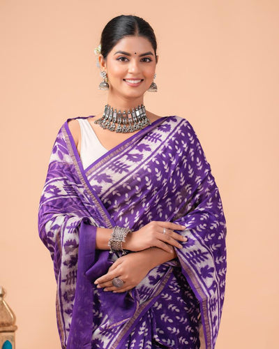 Chanderi Silk Bagru Print Saree with Zari Border ( CS2309 )