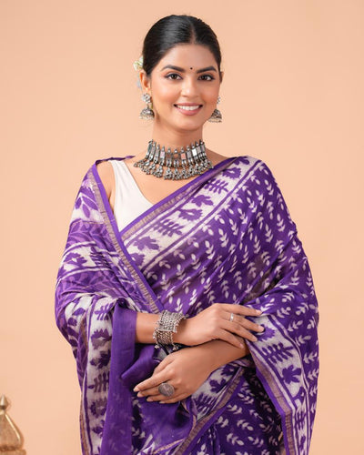 Chanderi Silk Bagru Print Saree with Zari Border ( CS2309 )