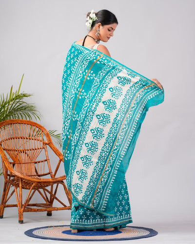 Chanderi Silk Bagru Print Saree with Zari Border ( CS2315 )