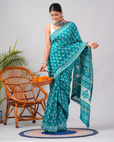 Chanderi Silk Bagru Print Saree with Zari Border ( CS2315 )