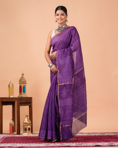 Chanderi Silk Bagru Print Saree with Zari Border ( CS2312 )