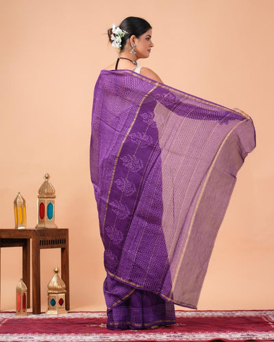 Chanderi Silk Bagru Print Saree with Zari Border ( CS2312 )