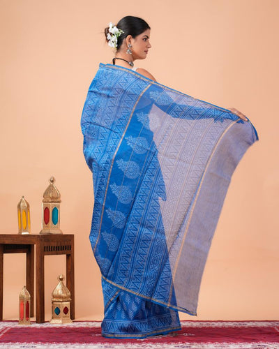 Chanderi Silk Bagru Print Saree with Zari Border ( CS2322 )