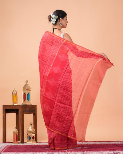 Chanderi Silk Bagru Print Saree with Zari Border ( CS2321 )