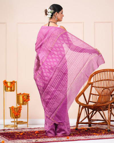 Chanderi Silk Bagru Print Saree with Zari Border ( CS2306 )