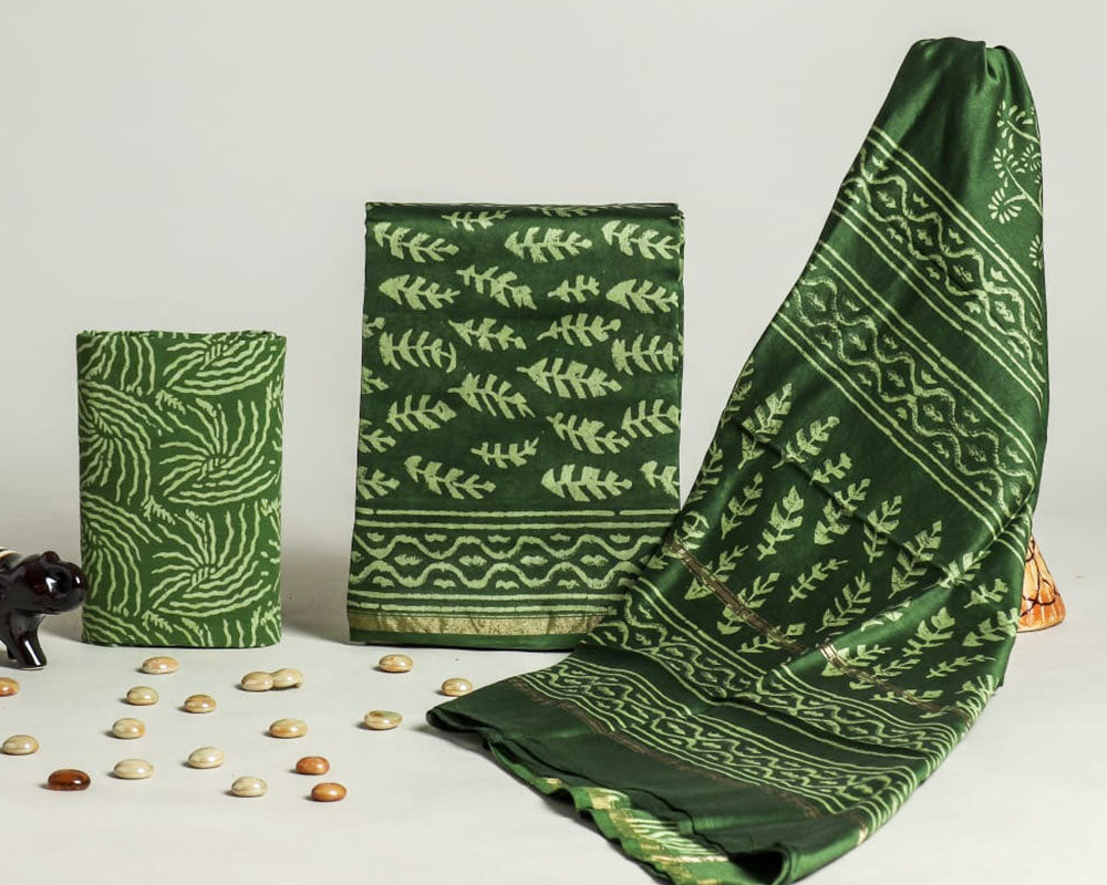 Exclusive Hand Block Print Chanderi Silk Suit Set ( CN090307)