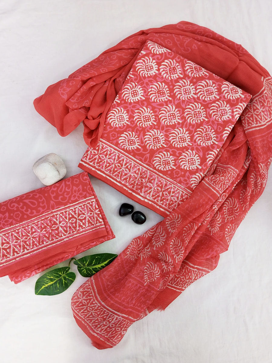 Cotton Suit Set with Chiffon Dupatta ( CH42010)