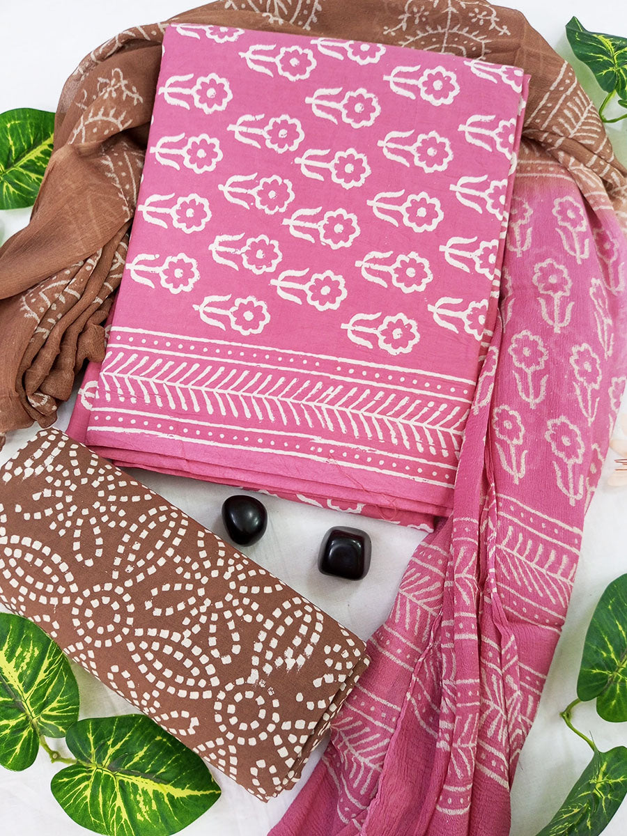 Cotton Suit Set with Chiffon Dupatta ( CH42006)
